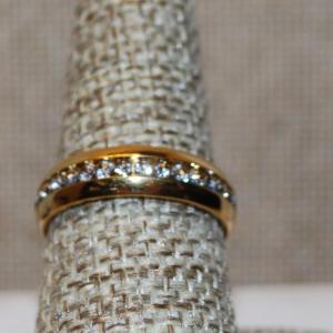 Photo of Size 8 Infinity Style Gold Tone Band with Row of Continuous Clear Stones Surroun