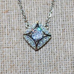 Photo of Diamond Shaped Beautiful Glitter PENDANT (½" x ½") on a Silver Tone Necklace C