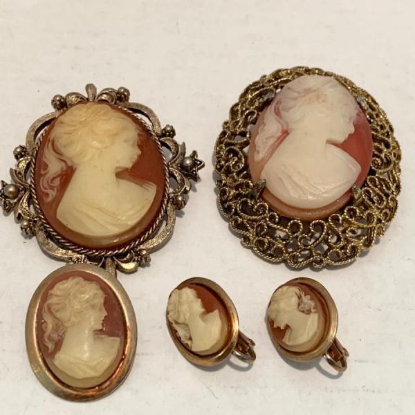 Photo of Vintage Cameo Lot Brooches & Clip On Earrings