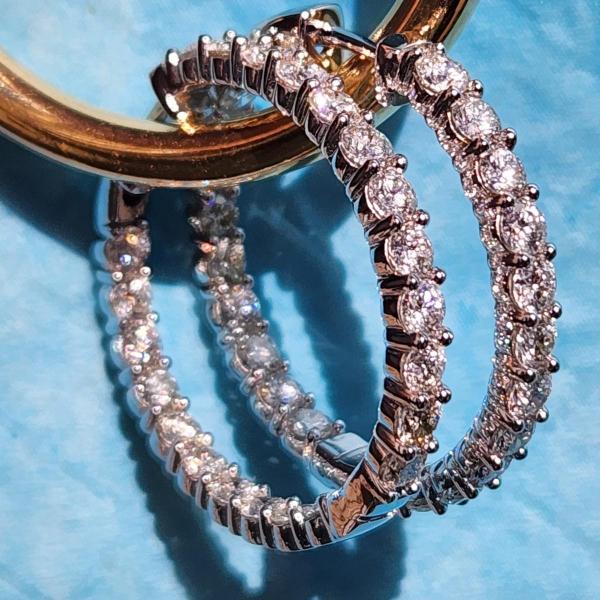 Photo of 14Kt White Gold &Diamond Hoop Earrings 22 Diamonds each
