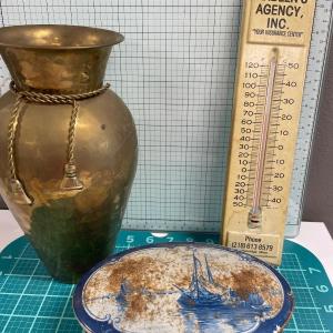 Photo of Taller vintage brass vase and vintage tin & temp