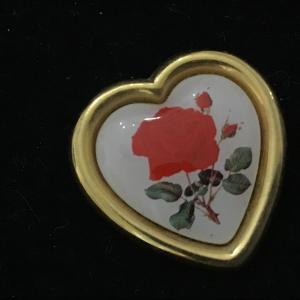 Photo of Vintage Heart Shaped Rose Center Brooch, Floral Lapel Pin, Cute Little Guy