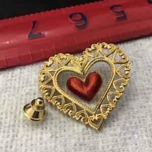 Photo of Vintage 1991 Avon Gold Tone Red Enamel Filigree Dangling Heart Brooch Pin