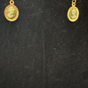 Photo of Vintage olive, green, gold, toned cameo earrings