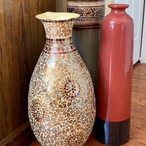 Photo of LOT 104: Decorative Tall Vase Collection - Mosaic, Ceramic and Metal Styles