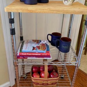 Photo of LOT 103: Rolling Adjustable Kitchen / Utility Cart, Mugs, Cookbooks and More