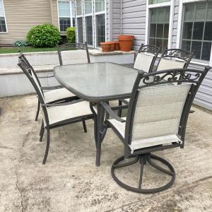 Photo of LOT 83: Metal Patio Set - Rectangle Table with Six Chairs (Two Swivel Style)
