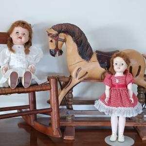 Photo of LOT 66: Vintage Toy Rocking Horse w/ Saucy Walking Doll & More