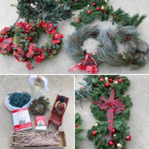 Photo of LOT 98: Christmas / Holiday Decorations - Wreaths, Lights, Garland, Sprays and M