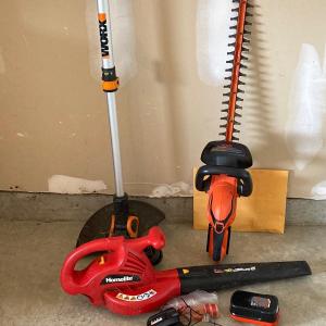 Photo of LOT 91: Garden Tool Collection - Worx Weed Whacker, Black and Decker Hedge Trimm