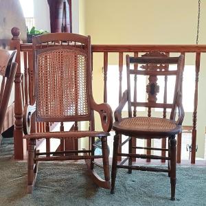 Photo of LOT 74: Cane Backed and Seated Rocker w/ Victorian-Style Cane Seat Chair