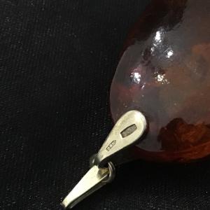 Photo of Large Russian Honey Amber Pendant 875 Silver Gold Plated Marked