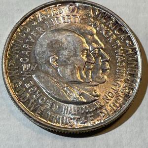 Photo of 1952 AU CONDITION WASHINGTON/CARVER COMMEMORATIVE SILVER HALF DOLLAR COIN AS PIC
