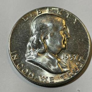 Photo of 1957-P BU CONDITION FRANKLIN SILVER HALF DOLLAR AS PICTURED.