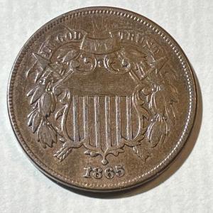 Photo of 1865 VERY FINE CONDITION TWO CENT PIECE TYPE COIN AS PICTURED.