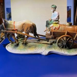 Photo of Vintage Mid-Century Capodimonte Horse/Donkey Drawn Wine Barrel Cart Made in Ital