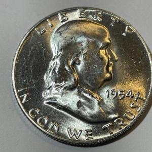 Photo of 1954-P BU CONDITION FRANKLIN SILVER HALF DOLLAR AS PICTURED.