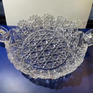 Photo of Antique American Brilliant Period ABP Hand Cut Glass Crystal Double Handled Bowl