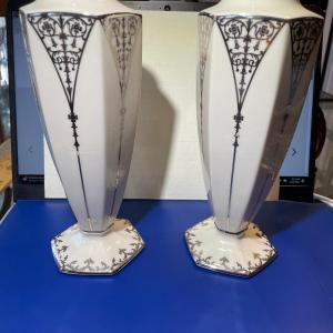 Photo of Vintage Scarce Pair of Lenox 9" Centennial Vases w/Sterling Silver Overlay Only 