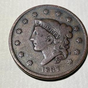 Photo of 1837 CIRCULATED CONDITION U.S. CORONET VARIETY LARGE CENT AS PICTURED.