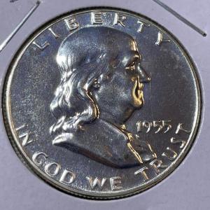Photo of 1955 PROOF CONDITION FRANKLIN SILVER HALF DOLLAR AS PICTURED.