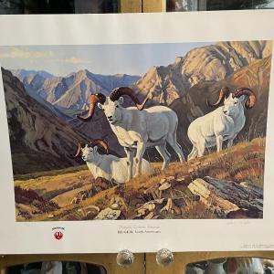 Photo of Fossil Creek Rams Lithograph Signed by Artist Dave Wade 758/950 18" x 24" Unfram