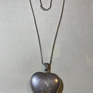 Photo of Vintage Sterling Silver Heavy Heart Pendant on a 24" Snake Chain Slightly Tarnis