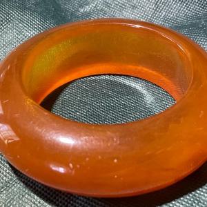 Photo of Vintage Translucent Amber Color Heavy 1" Wide Bangle Bracelet in Good Preowned C