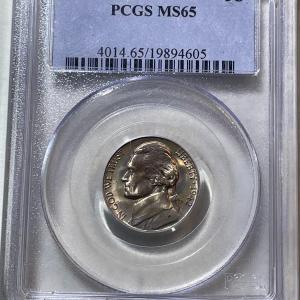 Photo of PCGS CERTIFIED 1942-D MS65 GOLDEN TONED JEFFERSON NICKEL AS PICTURED.
