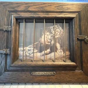 Photo of Vintage "A Life Sentence Lion & Lioness Print" 10.25" x 8.5" – Caged Frame in 