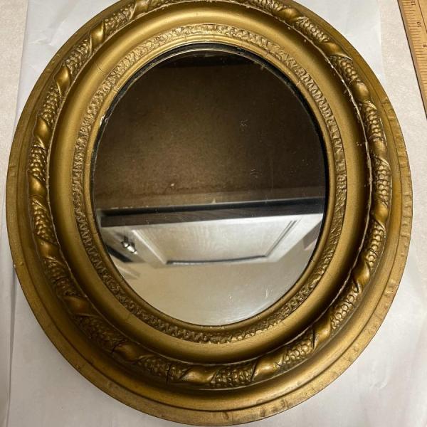 Photo of Antique Oval Gold Leaf Painted Mirror w/Wooden Back 12.25" Wide x 14.50" Tall in