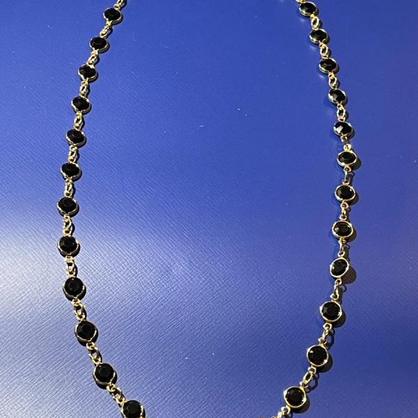 Photo of Vintage Gold-tone Dark Blue Stone 18.5" Fashion Bezel Bead Necklace in VG Condit
