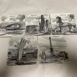 Photo of Vintage Set of 5 Berlin Germany Souvenir Cork Coasters in Good Preowned Conditio