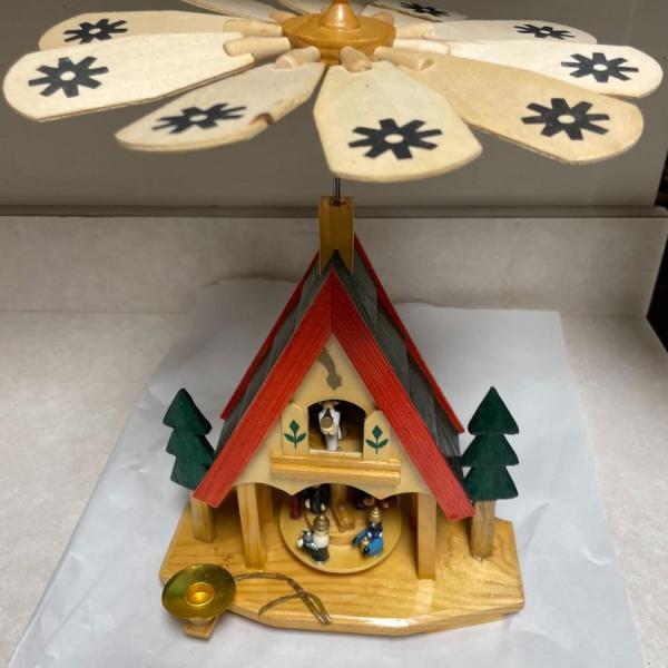 Photo of Vintage German Style Wooden Windmill Rotating Carousel w/2 Candle Holders as Pic