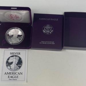 Photo of American Eagle One Ounce Proof Silver Bullion Coin 1990 w/ COA