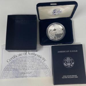 Photo of American Eagle One Ounce Proof Silver Bullion Coin 1999 w/ COA