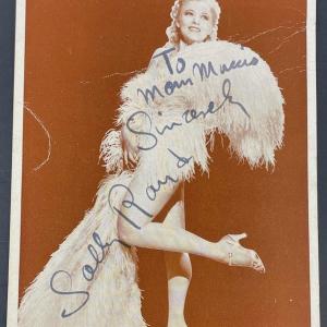 Photo of Signed Sally Rand Poster card for a show dedicated to a fan