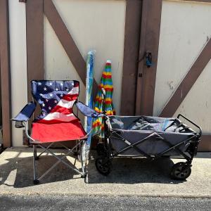 Photo of LOT 91S: Beach Essentials! Folding Cart, Chair & Umbrellas