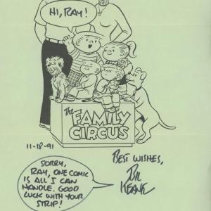 Photo of Bill Keane signed  "Family Circus" flyer 