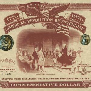 Photo of American Revolution Bicentennial Commemorative One Dollar Certificate, Delaware