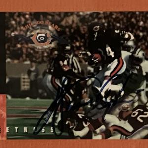 Photo of Walter Payton signed football card collage. Steiner authenticated