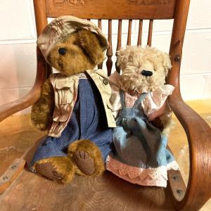 Photo of LOT 66: Vintage Carved Wood Children's Rocking Chair and Pair of Bear Stuffed An