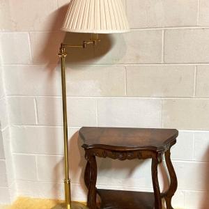 Photo of LOT 63: Brass Floor Lamp and Vintage Wooden Side Table