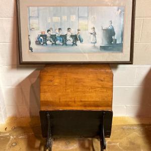 Photo of LOT 60: Vintage / Antiques Wood / Cast Iron Folding School Desk (Buffalo NY) and