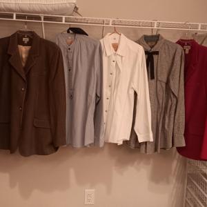 Photo of 2 LADIES LL BEAN WOOL JACKETS (18W) & 3 BUTTON UP SHIRTS