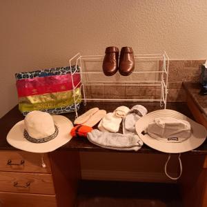 Photo of LADIES ARIAT SHOES SIZE 8, COLUMBIA & DIANE KRIEGER HATS, WOOL SOCKS AND SMALL S