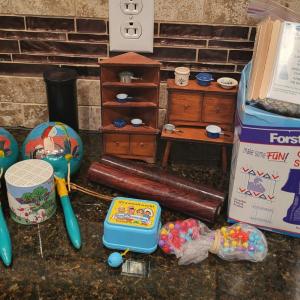 Photo of MISC ITEMS; POGS, DOLL HOUSE FURNITURE, CRAFT STICKS & MUCH MORE