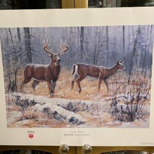 Photo of First Snow Deer Lithograph Artist Signed 758/950 18" x 24" Unframed Shipped in a