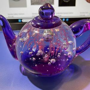 Photo of Dynasty Gallery Heirloom Collectibles Purple/Bubbles Teapot Paperweight 5" Wide 