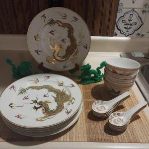 Photo of ASIAN THEMED DISHES AND DRAGON FIGURINES